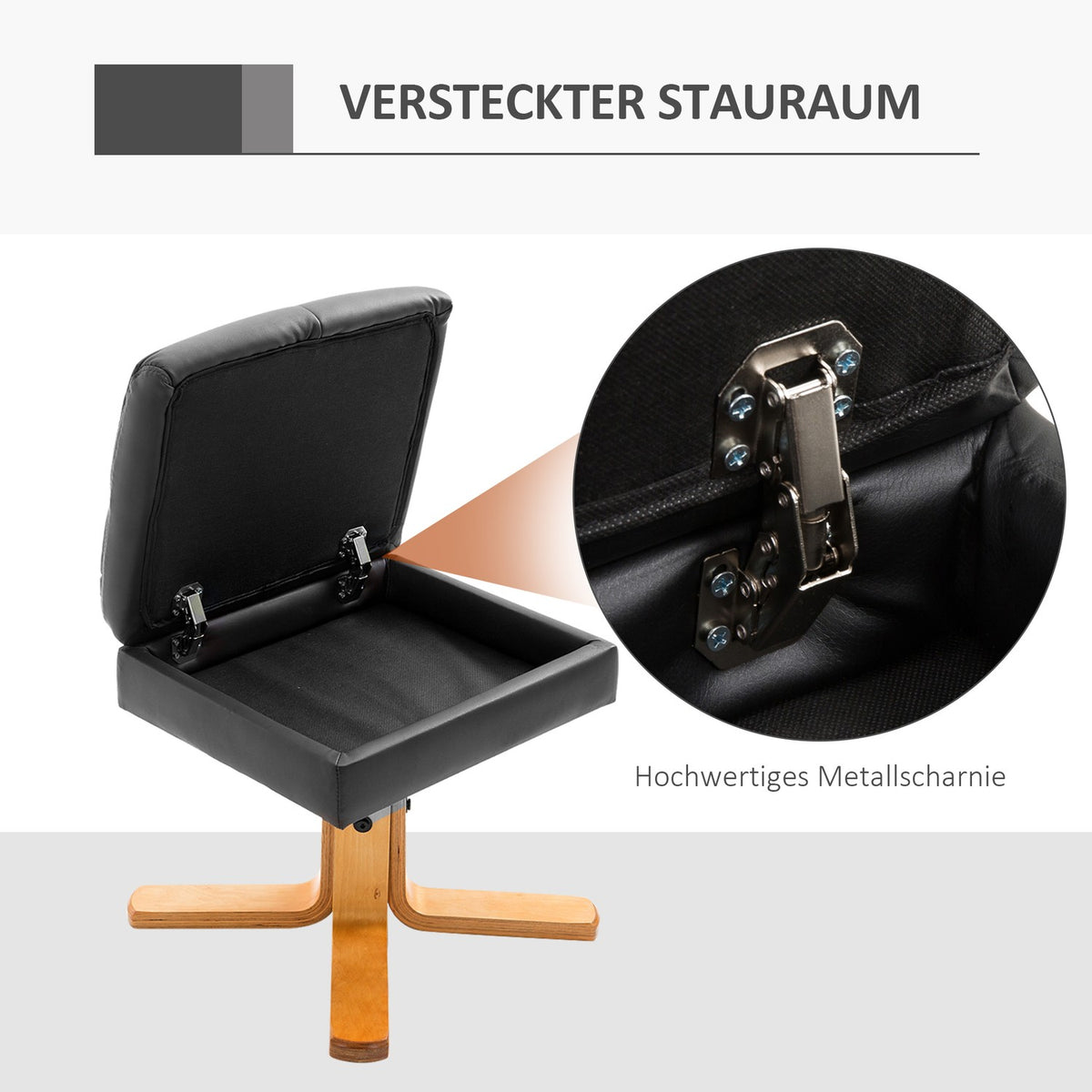 Relaxation Chair With Stool Tv Chair With Reclining Function, 360° Rotatable, Pu, Wooden Frame, Black, 80X86X99Cm