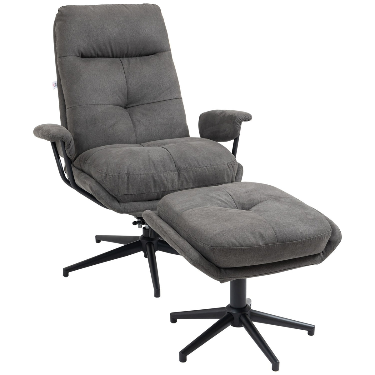 Relaxation Chair With Stool, Tv Chair With Swivel Base, Tv Chair With Reclining Function, Load Capacity Up To 150 Kg, Polyester, Steel, Dark Gray