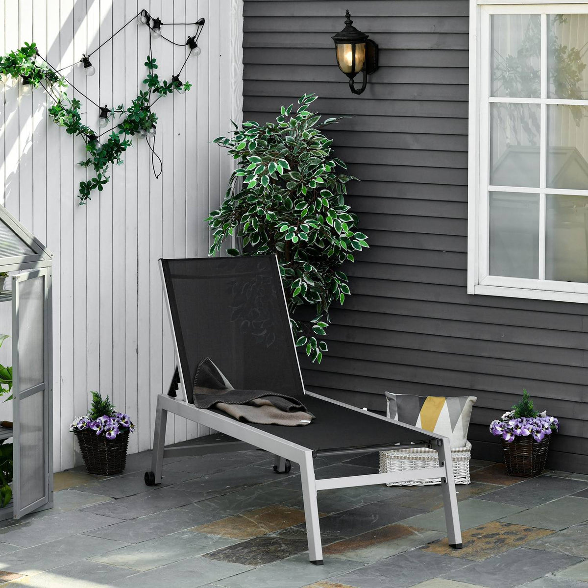 Relaxation Lounger Sun Lounger 5-Level Backrest Aluminum Black 169X65X102Cm