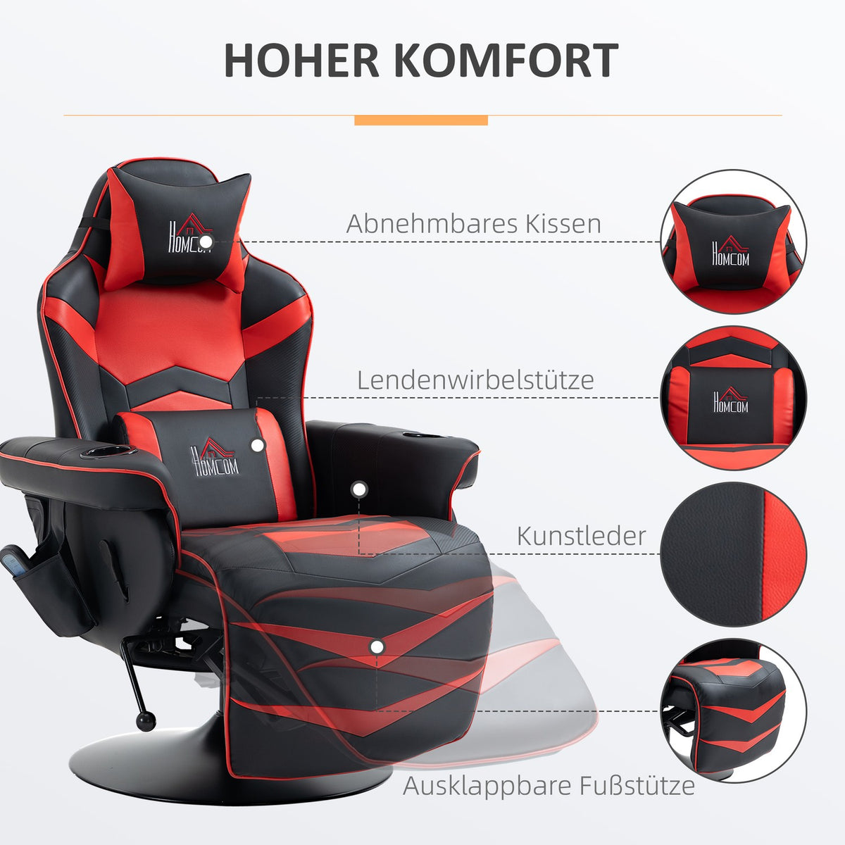 Relaxation Lounger With Massage Function, Ergonomic Lounge Chair With High Backrest And Cushions, Tv Chair With Cup Holder, Recliner, Faux Leather