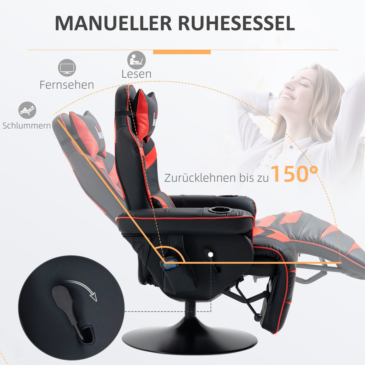 Relaxation Lounger With Massage Function, Ergonomic Lounge Chair With High Backrest And Cushions, Tv Chair With Cup Holder, Recliner, Faux Leather