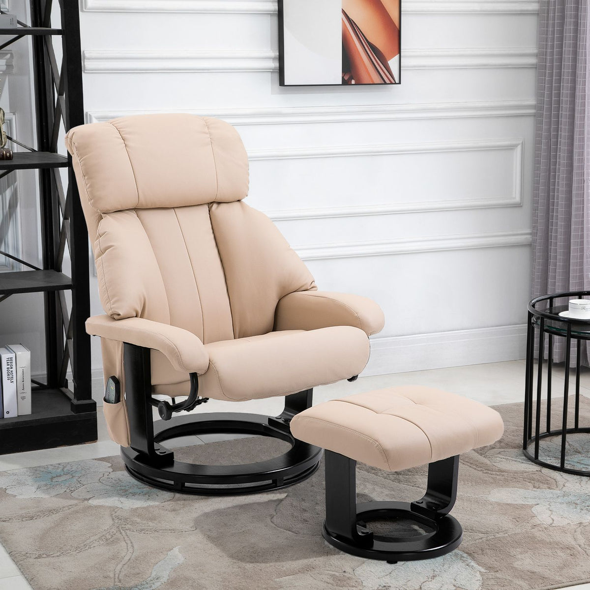 Relaxation Lounger With Reclining Function, Massage Chair, Tv Chair, Recliner, Ergonomic Chair, Armchair With Stool, Massage, Beige, 76 X 80 X 102 Cm