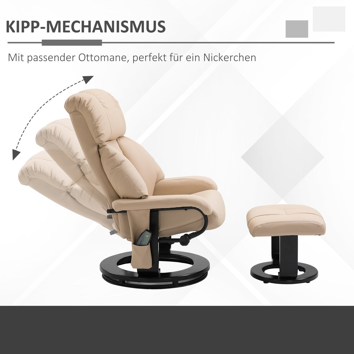 Relaxation Lounger With Reclining Function, Massage Chair, Tv Chair, Recliner, Ergonomic Chair, Armchair With Stool, Massage, Beige, 76 X 80 X 102 Cm