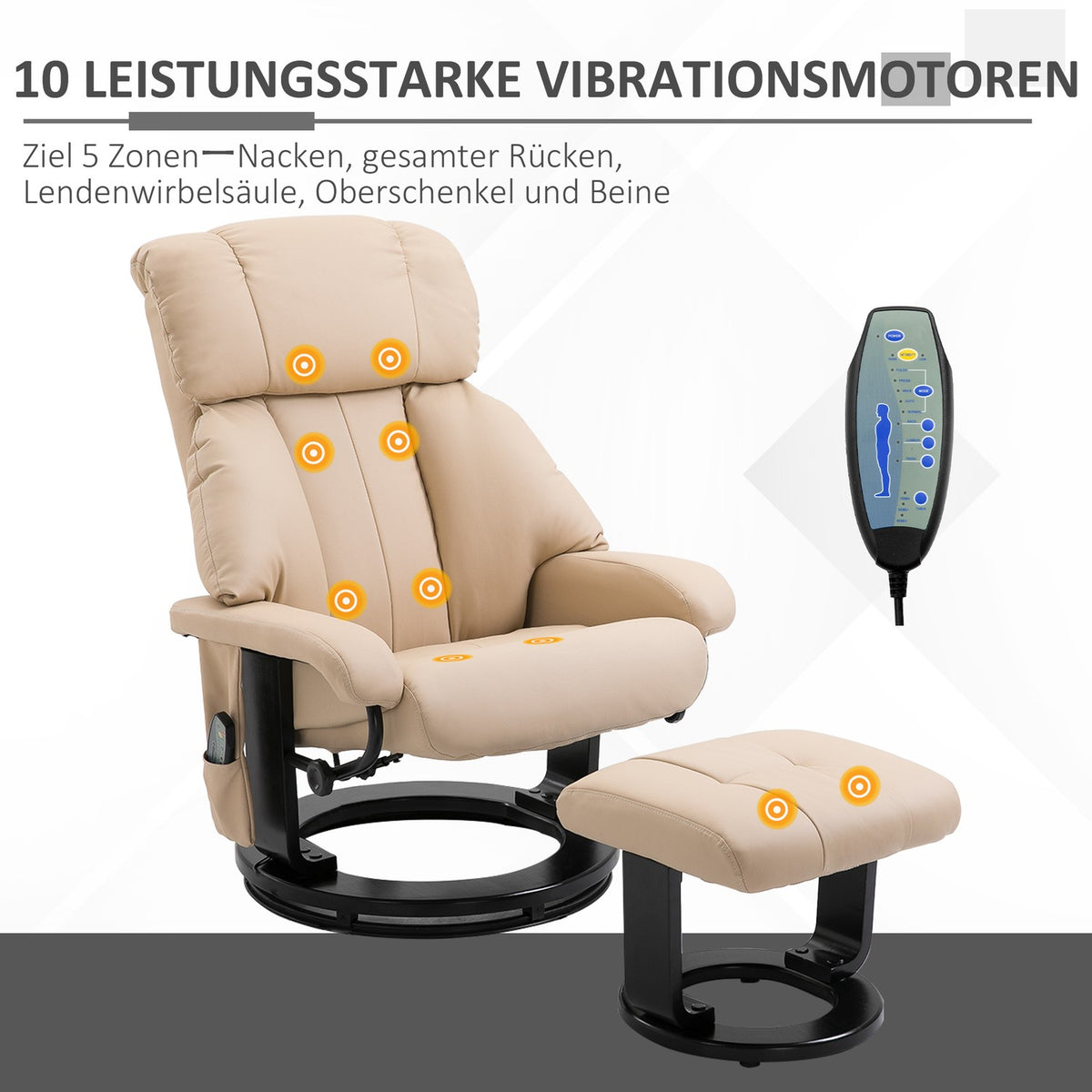 Relaxation Lounger With Reclining Function, Massage Chair, Tv Chair, Recliner, Ergonomic Chair, Armchair With Stool, Massage, Beige, 76 X 80 X 102 Cm