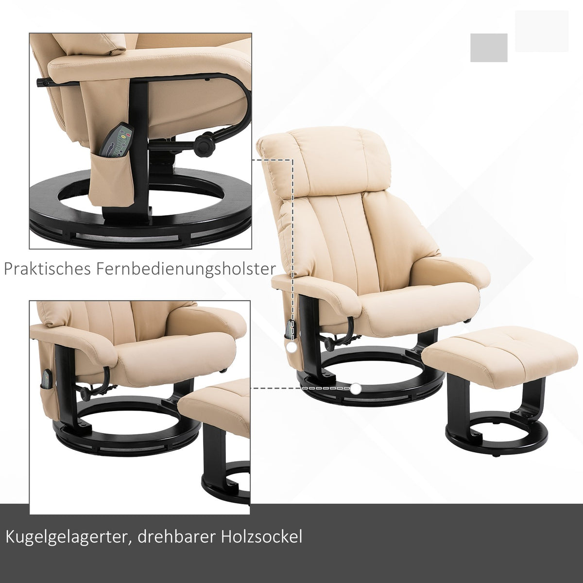 Relaxation Lounger With Reclining Function, Massage Chair, Tv Chair, Recliner, Ergonomic Chair, Armchair With Stool, Massage, Beige, 76 X 80 X 102 Cm