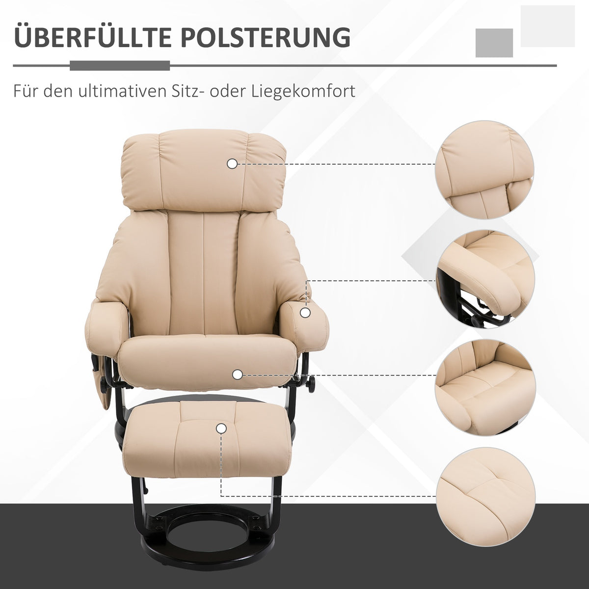 Relaxation Lounger With Reclining Function, Massage Chair, Tv Chair, Recliner, Ergonomic Chair, Armchair With Stool, Massage, Beige, 76 X 80 X 102 Cm