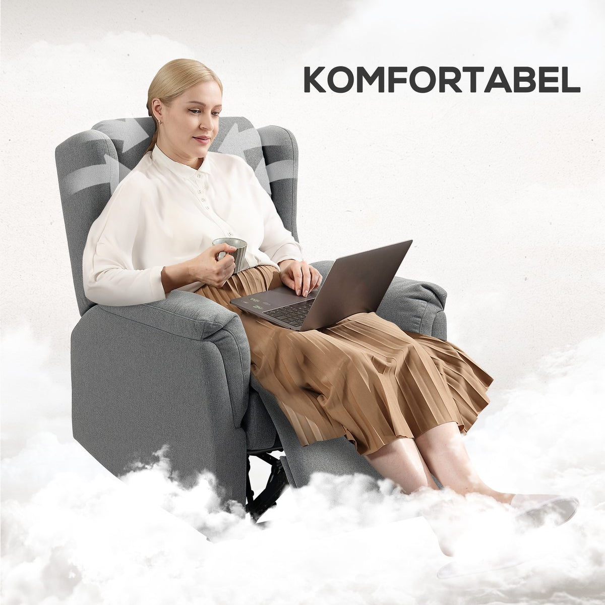 Relaxation armchair, TV armchair with reclining function, TV armchair with pocket spring core, padded recliner armchair, recliner chair can hold up to 150 kg for living room, bedroom, dark gray