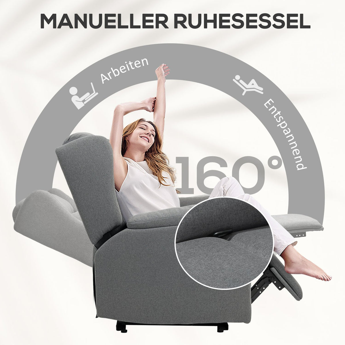 Relaxation armchair, TV armchair with reclining function, TV armchair with pocket spring core, padded recliner armchair, recliner chair can hold up to 150 kg for living room, bedroom, dark gray