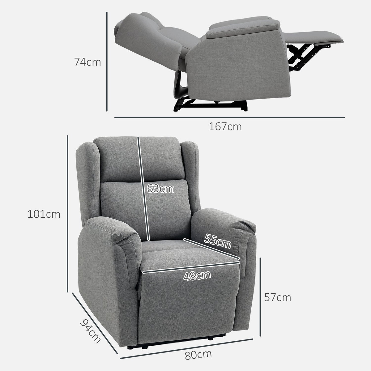 Relaxation armchair, TV armchair with reclining function, TV armchair with pocket spring core, padded recliner armchair, recliner chair can hold up to 150 kg for living room, bedroom, dark gray