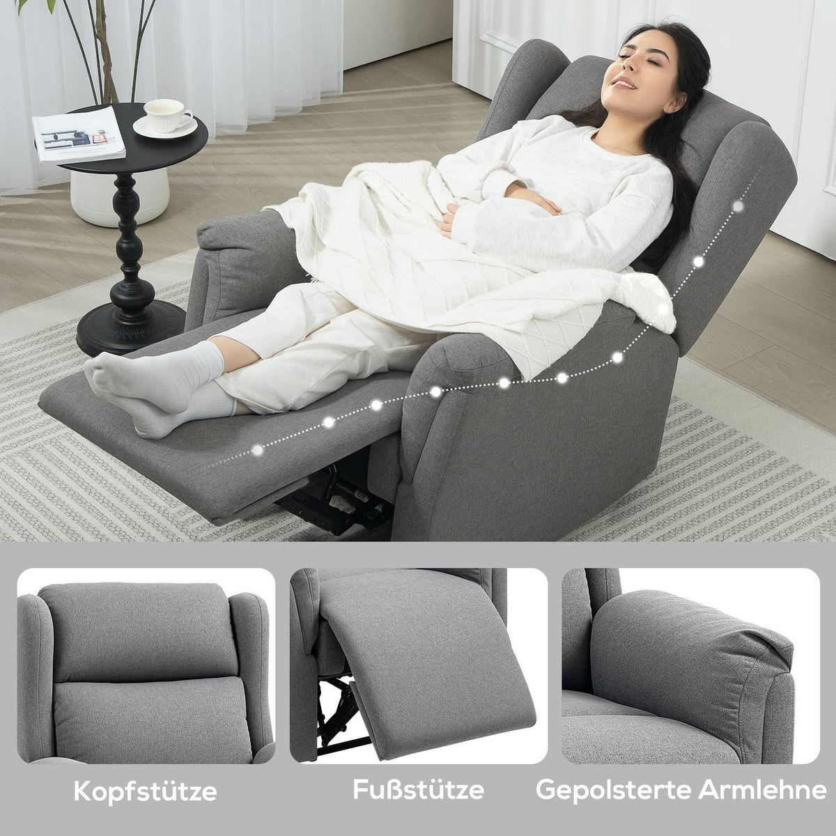 Relaxation armchair, TV armchair with reclining function, TV armchair with pocket spring core, padded recliner armchair, recliner chair can hold up to 150 kg for living room, bedroom, dark gray