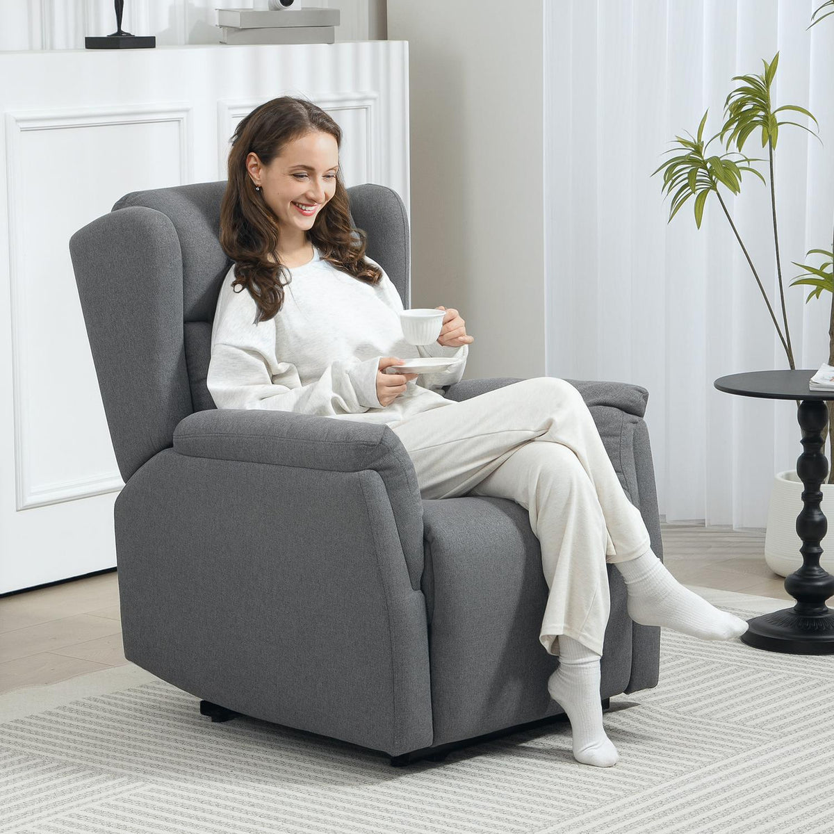 Relaxation armchair, TV armchair with reclining function, TV armchair with pocket spring core, padded recliner armchair, recliner chair can hold up to 150 kg for living room, bedroom, dark gray