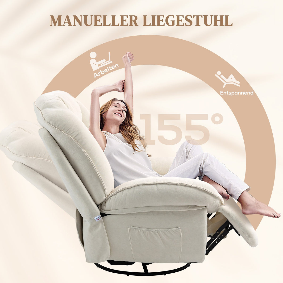 Relaxation armchair TV armchair with reclining function, rocking function, swivel TV armchair with pocket spring core, footrest and side pocket
