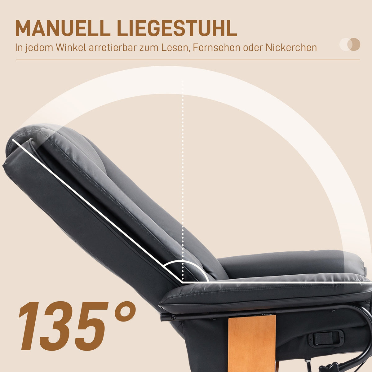 Relaxation armchair swivel TV armchair with reclining function and footrest can hold up to 150 kg, TV armchair made of faux leather in black for living room
