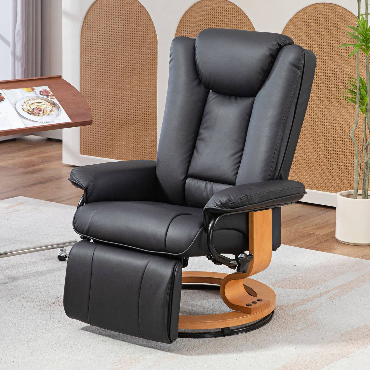 Relaxation armchair swivel TV armchair with reclining function and footrest can hold up to 150 kg, TV armchair made of faux leather in black for living room