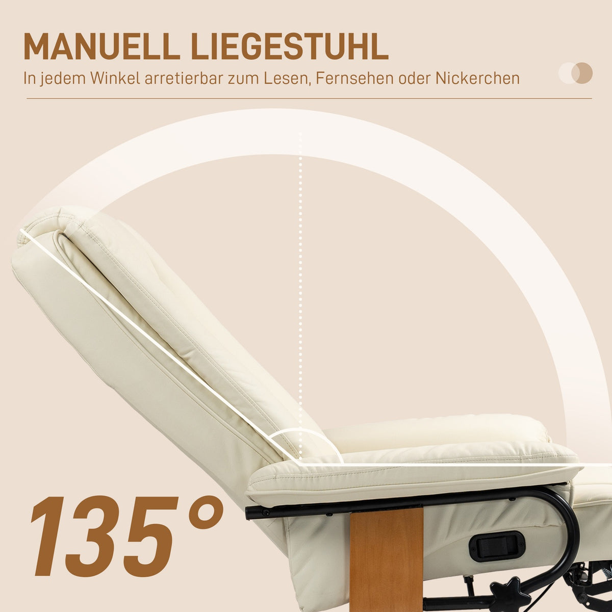 Relaxation armchair, swivel TV armchair with reclining function and footrest up to 150 kg, faux leather in cream white for living room