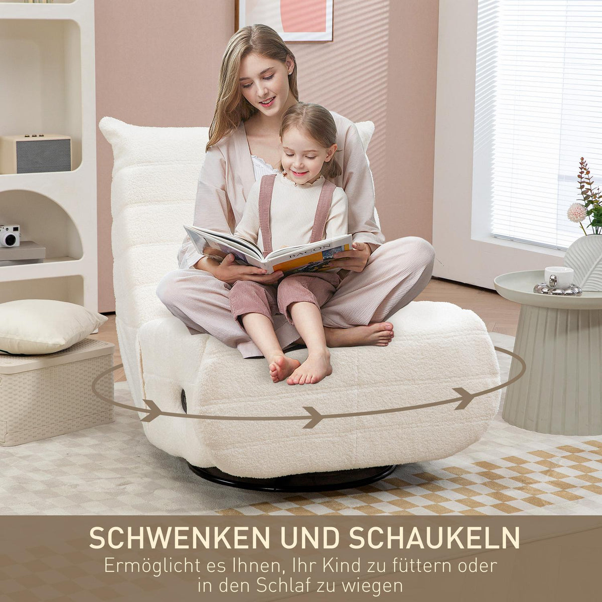 Relaxation armchair swivel TV armchair with reclining function, rocking function, TV armchair with footrest, pocket spring core, side pocket