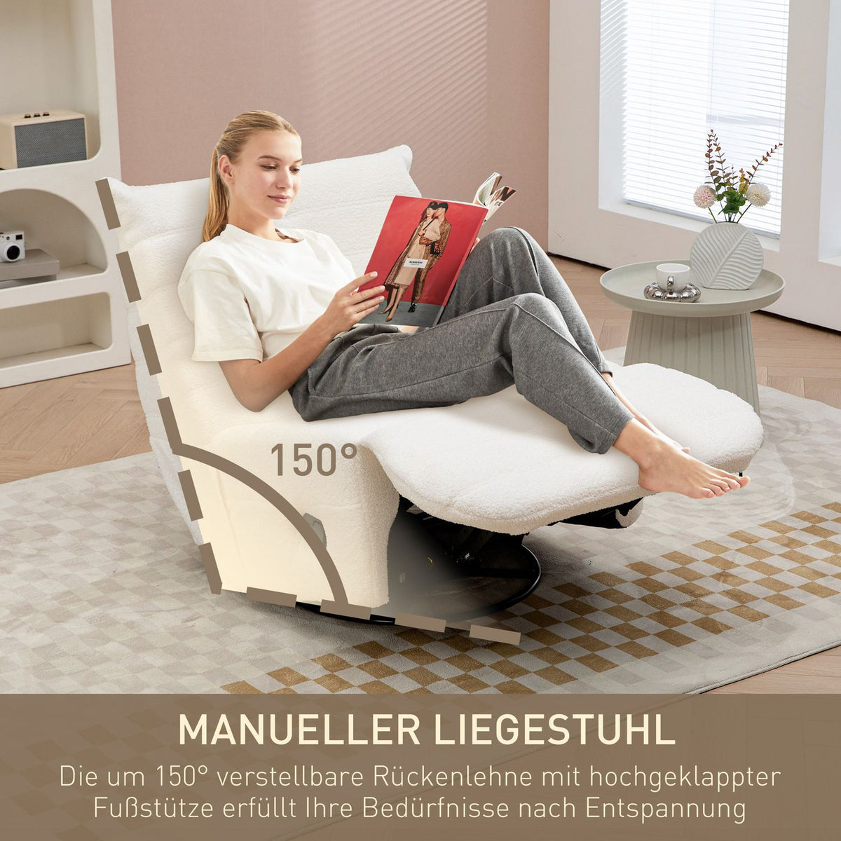 Relaxation armchair swivel TV armchair with reclining function, rocking function, TV armchair with footrest, pocket spring core, side pocket