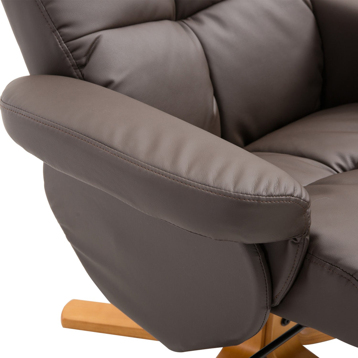 Relaxation armchair with stool and storage space TV armchair with reclining function 360° rotating armchair PU wooden frame brown 80 x 86 x 99cm