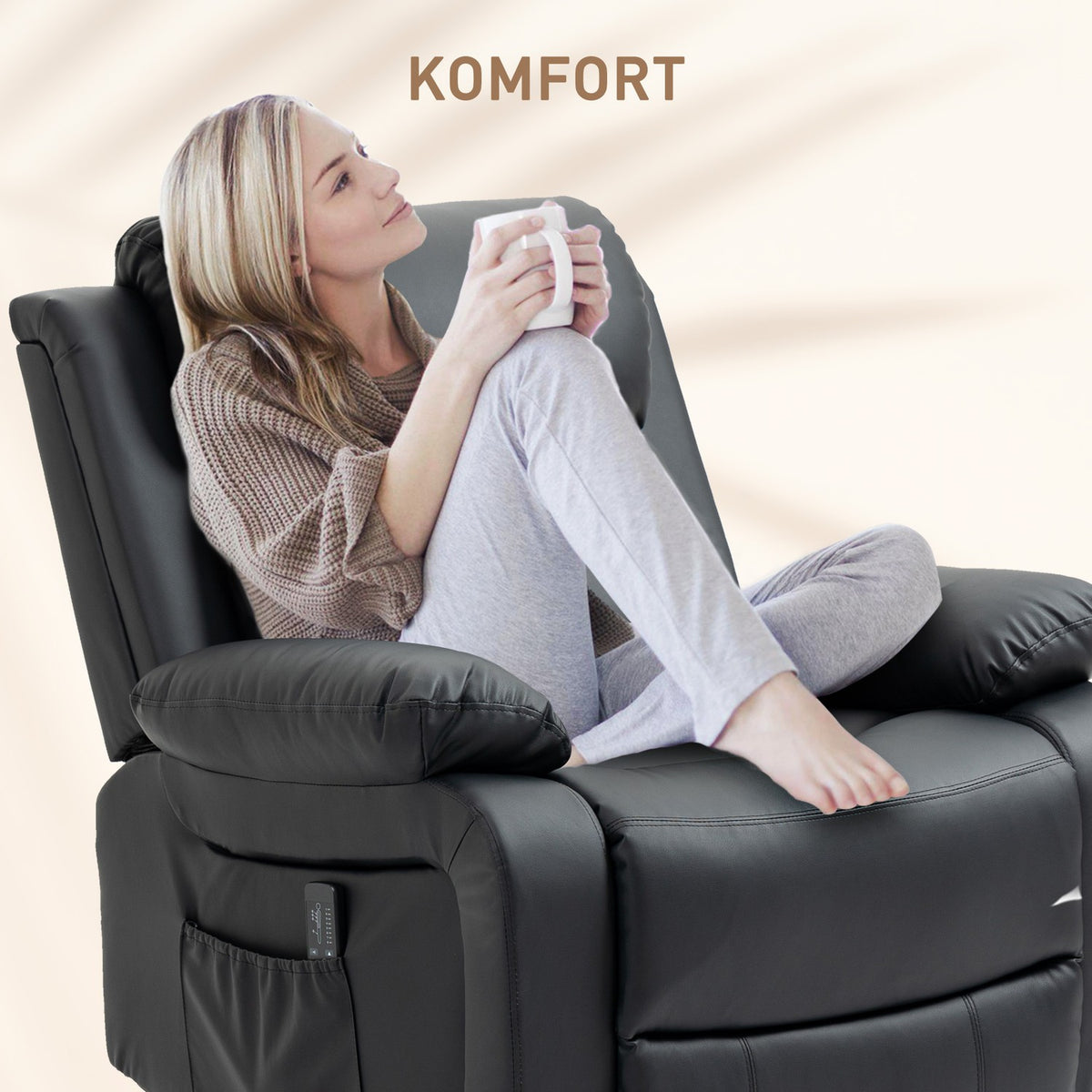 Relaxation chair Massage chair with reclining and rocking function TV chair with 8 vibration heads, side pocket, remote control