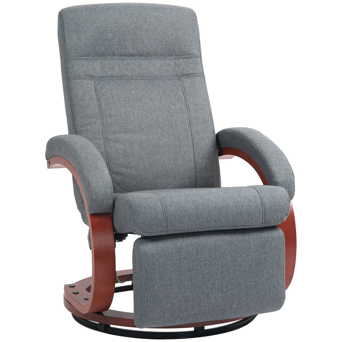 Relaxation chair TV chair with reclining function, wooden armrest, swivel recliner TV chair with adjustable backrest, reclining chair, fabric, gray