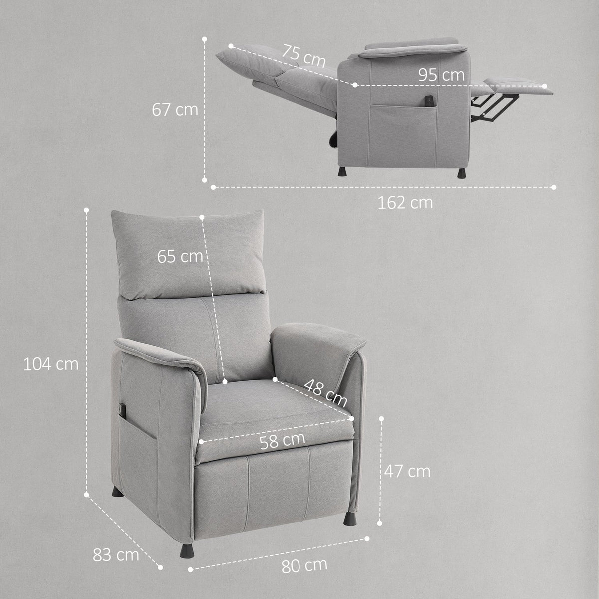Relaxation chair electric TV chair with memory function, quieter noise, reclining function, adjustable reclining chair with pet-friendly imitation velvet, remote control gray |