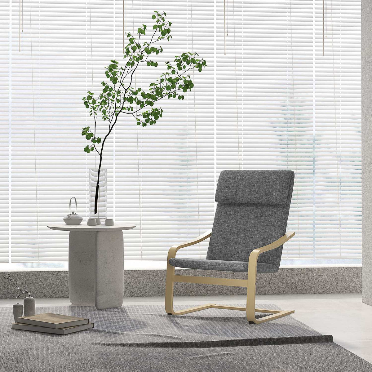 Relaxation chair, relaxation chair, recliner with pillows, swing chair, dining chair with linen look for living room, birch wood, dark gray 66.5 x 80 x 99cm