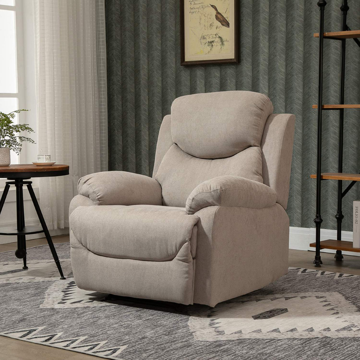 Relaxation chair single sofa lounger with 150° inclination, TV chair in linen look, beige, 97x96x105.5cm