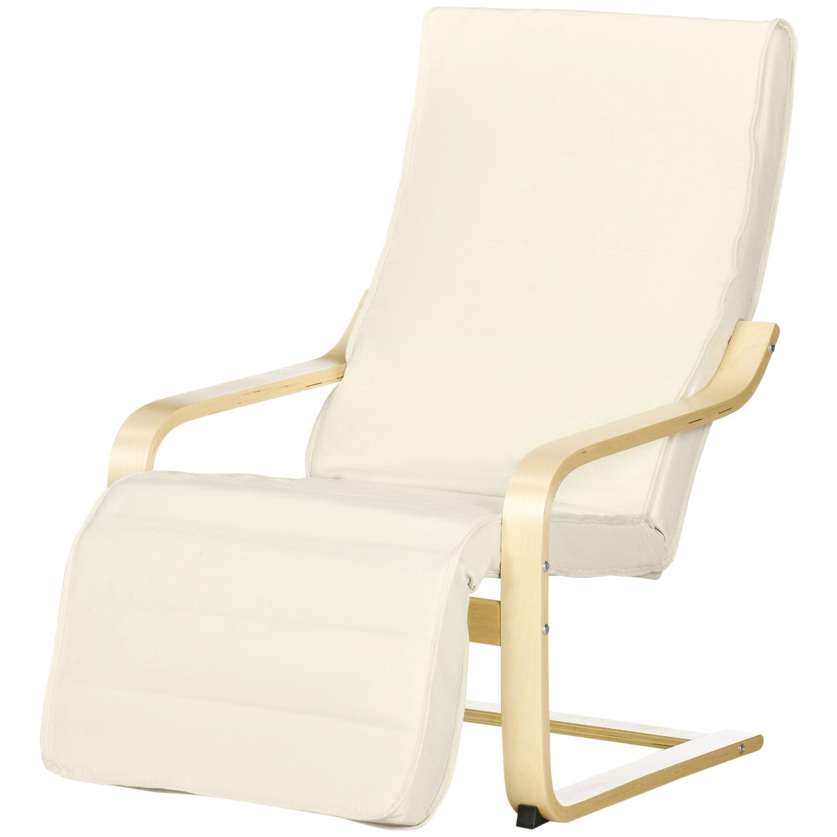 Relaxation chair, swing chair, recliner, relaxation chair with adjustable footrest, dining chair with linen look for living room, birch wood, cream white 66.5 x 94 x 100cm