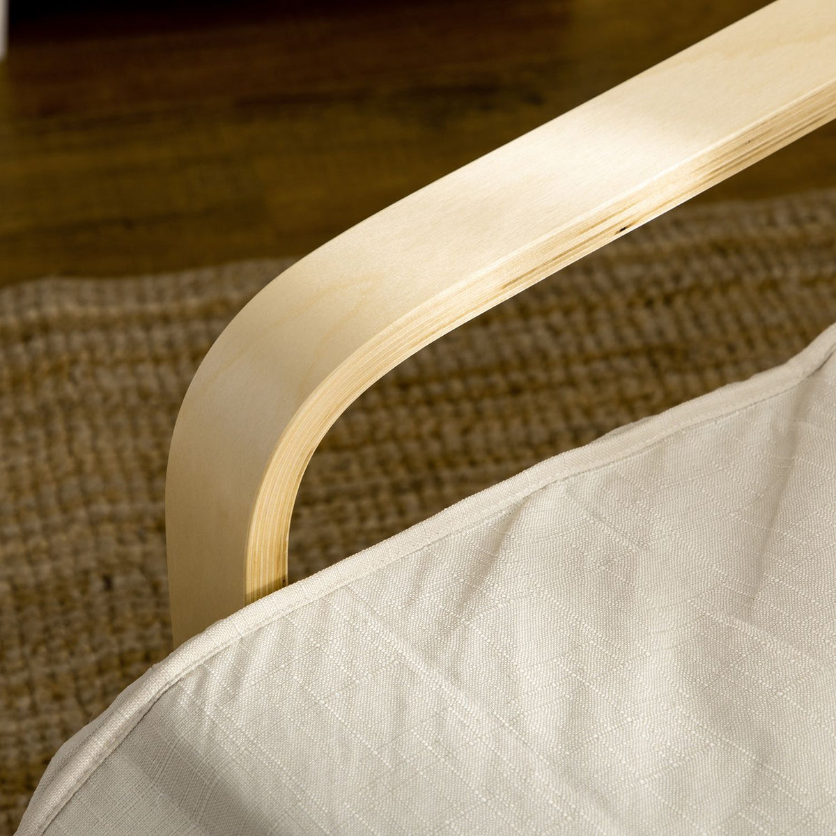 Relaxation chair, swing chair, recliner, relaxation chair with adjustable footrest, dining chair with linen look for living room, birch wood, cream white 66.5 x 94 x 100cm