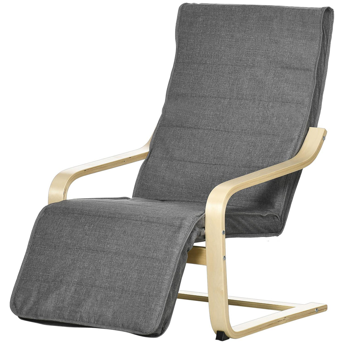 Relaxation chair, swing chair, recliner, relaxation chair with adjustable footrest, dining chair with linen look for living room, birch wood, gray 66.5 x 94 x 100cm