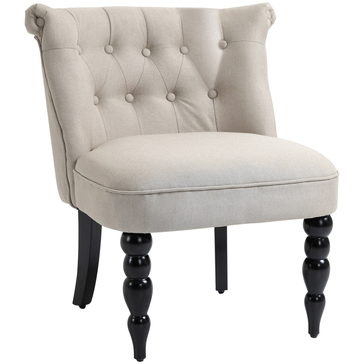 Relaxation chair, vintage recliner, relaxation chair, upholstered chair, dining room chair, linen cover, wooden frame, beige + black, 67 x 67 x 78 cm