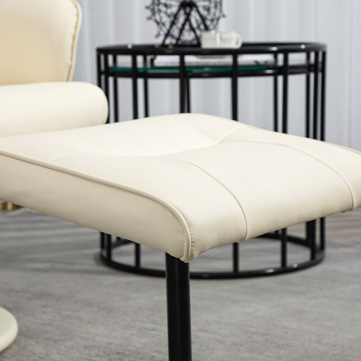 Relaxation chair with footstool, electric massage chair with reclining function, 10 massage points, rotating TV chair with side pocket, remote control, faux leather, cream white