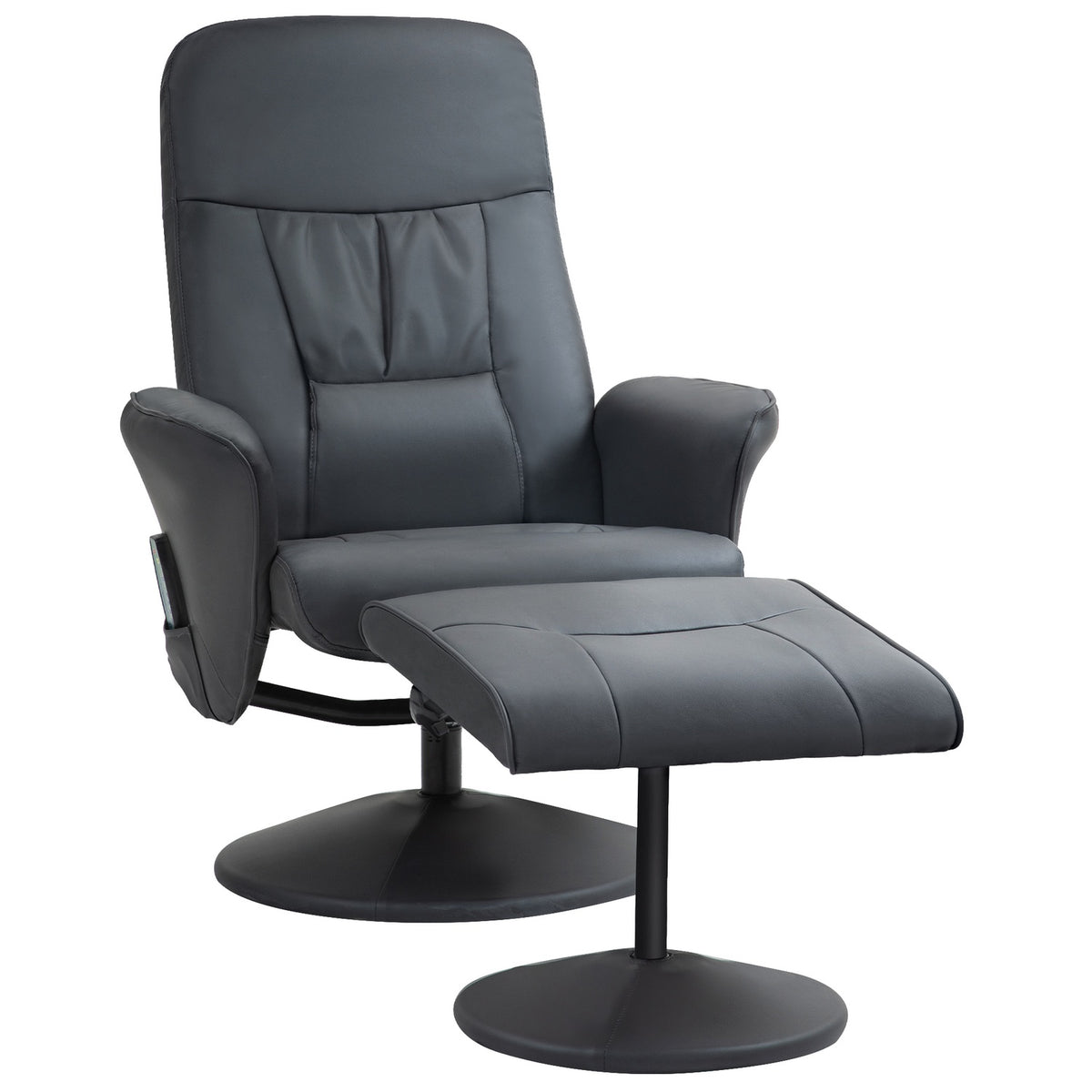 Relaxation chair with footstool, electric massage chair with reclining function, 10 massage points, rotating TV chair with side pocket, remote control, faux leather, dark gray