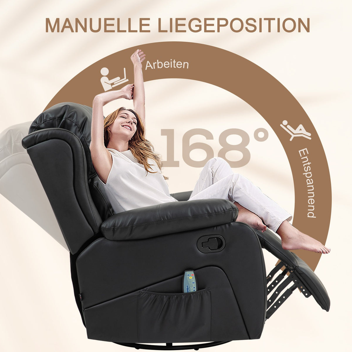 Relaxation chair with massage function, electric TV chair with reclining function, heating function, rotating massage chair with spring system