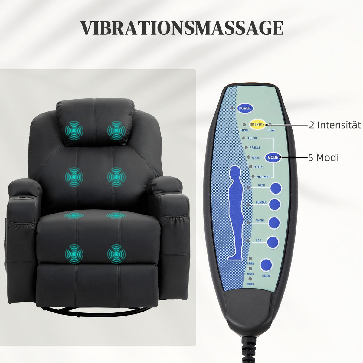 Relaxation chair with massage function, electric TV chair with reclining function, rocking function, rotating massage chair with spring system