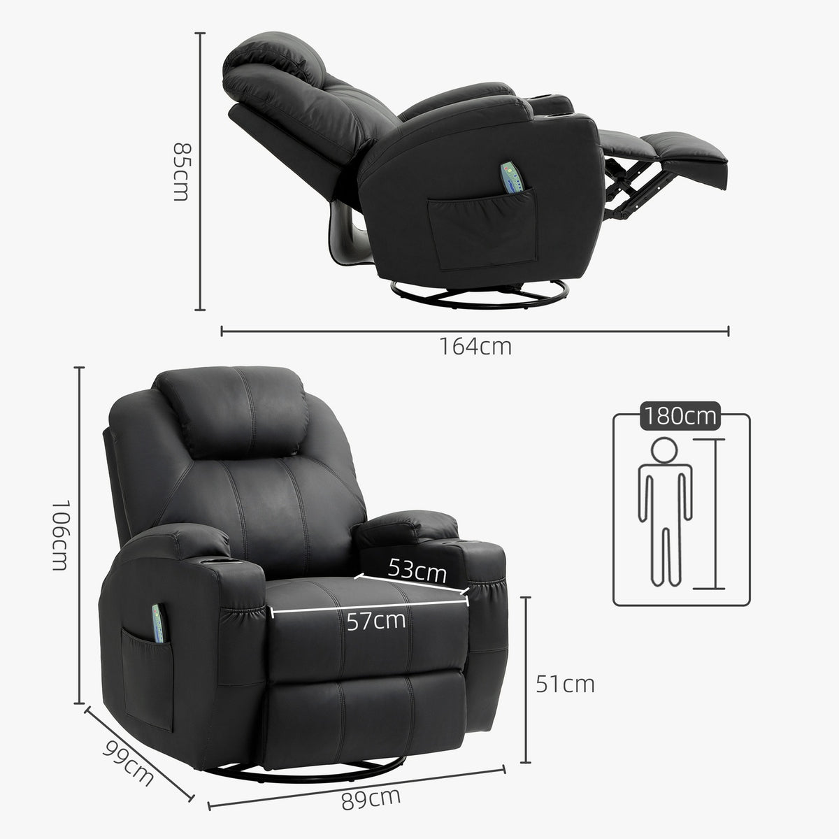 Relaxation chair with massage function, electric TV chair with reclining function, rocking function, rotating massage chair with spring system