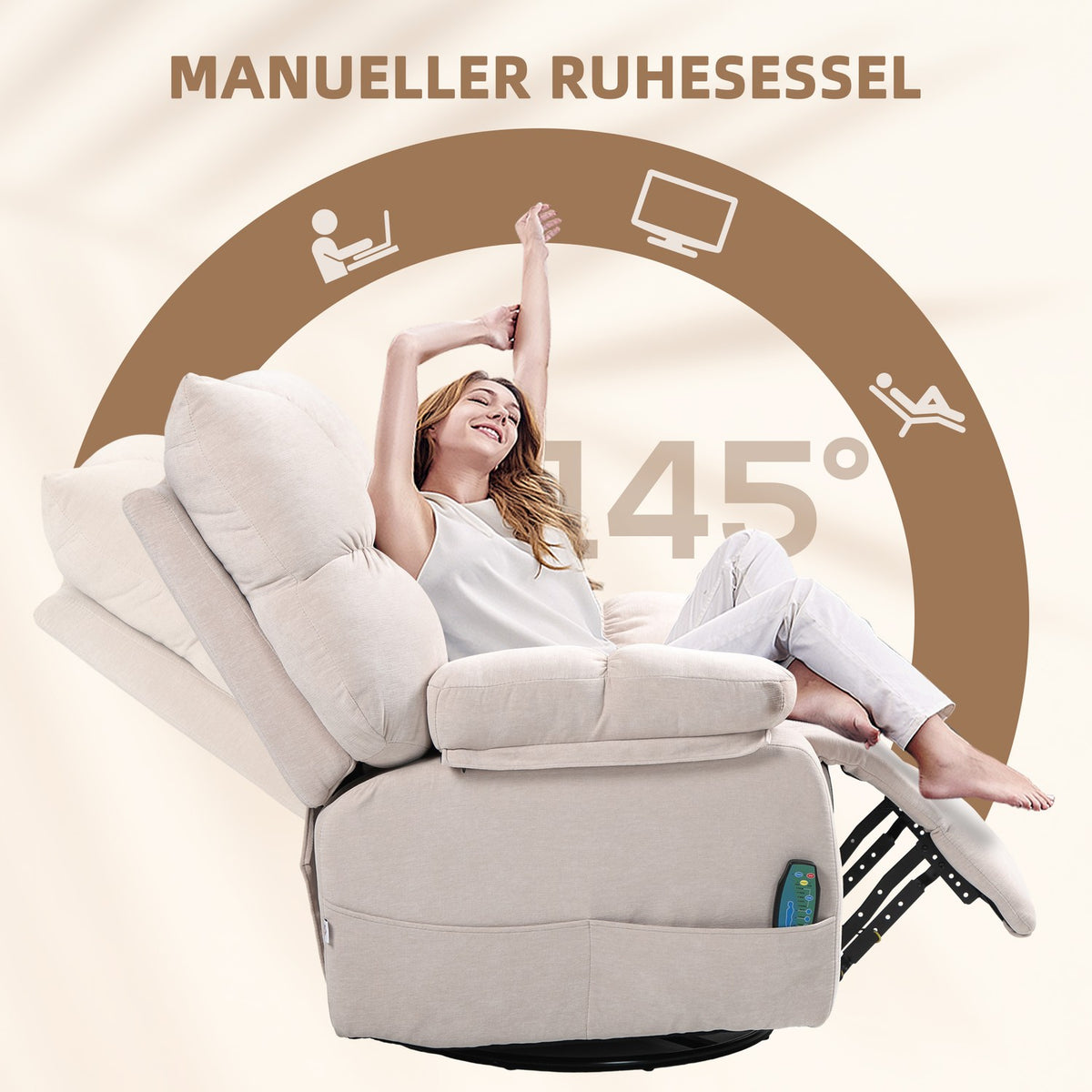 Relaxation chair with massage function, electric TV chair with warming function, reclining function, rotating massage chair with spring system