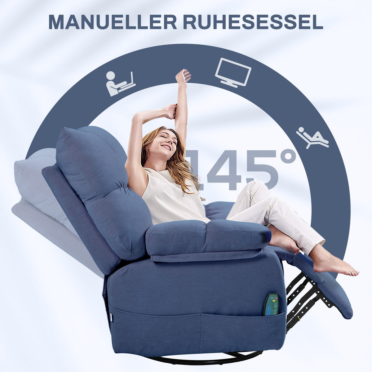 Relaxation chair with massage function, electric TV chair with warming function, reclining function, rotating massage chair with spring system