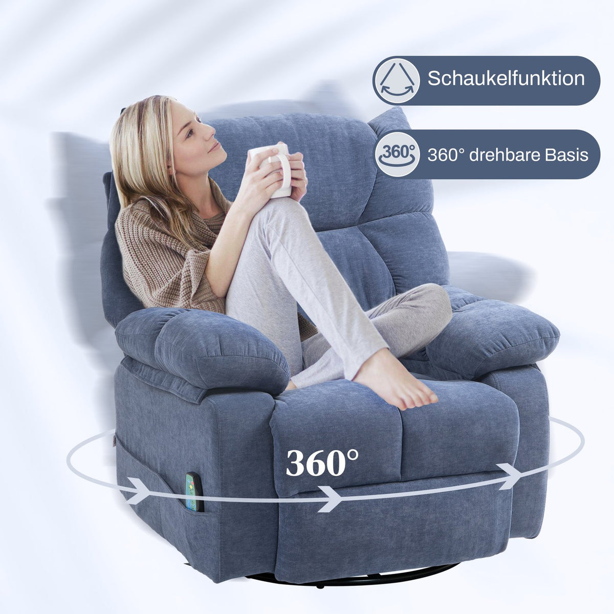 Relaxation chair with massage function, electric TV chair with warming function, reclining function, rotating massage chair with spring system
