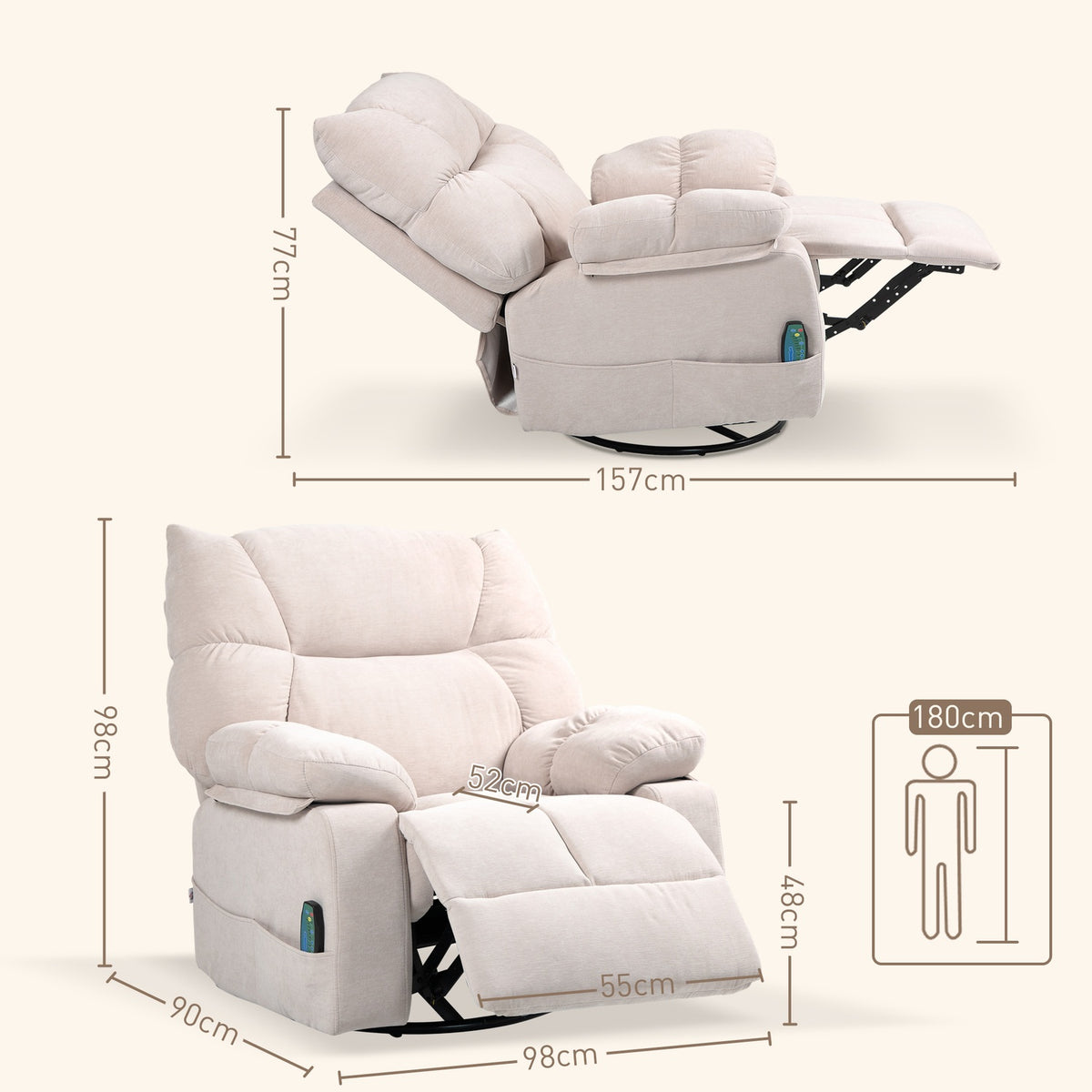 Relaxation chair with massage function, electric TV chair with warming function, reclining function, rotating massage chair with spring system