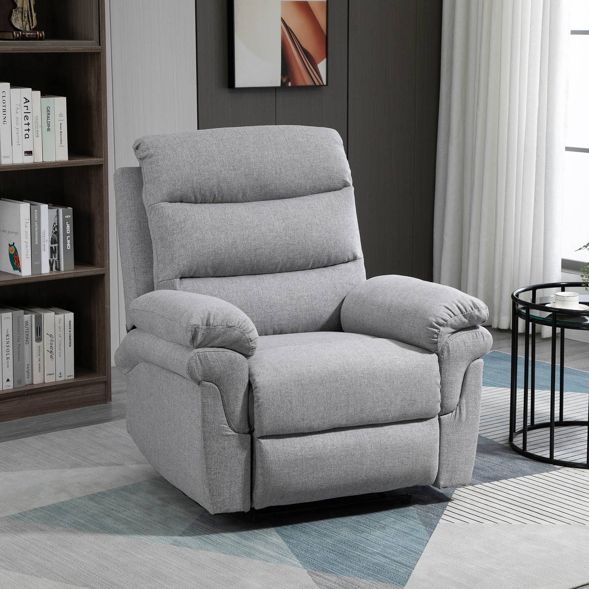 Relaxation chair with reclining function, 165° tilt, folding footrest, linen touch, recliner, TV chair, 91 x 92 x 102 cm, light gray