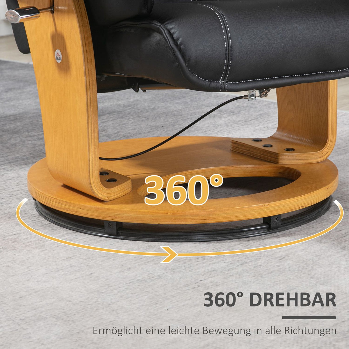 Relaxation chair with reclining function, TV chair, reclining chair with ottoman, rotatable up to 150 kg, faux leather, black