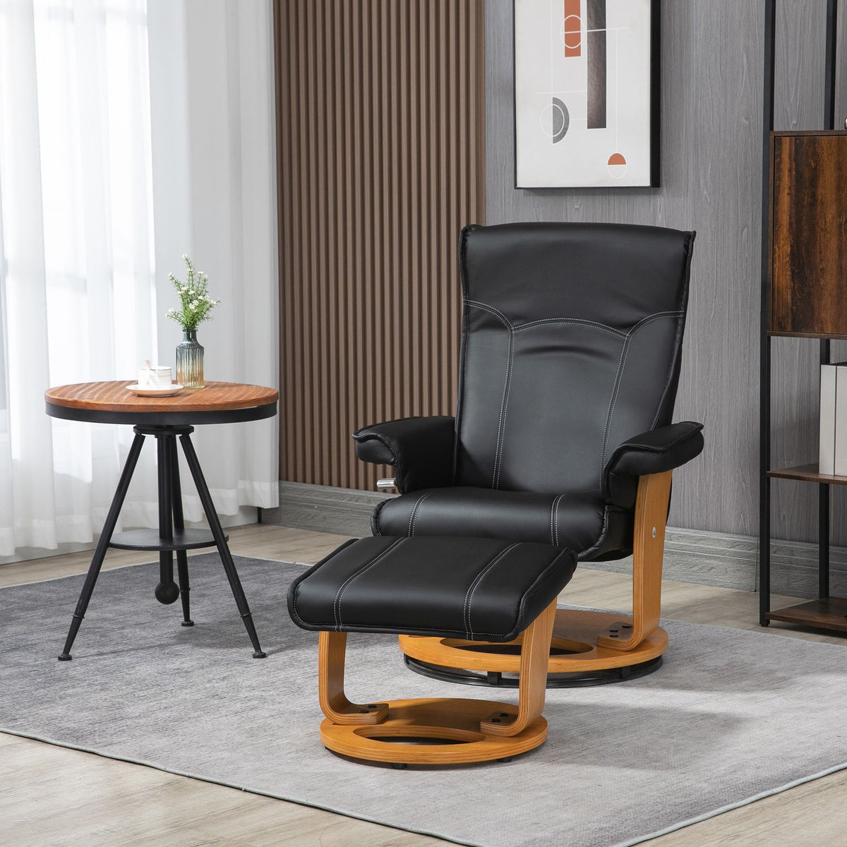 Relaxation chair with reclining function, TV chair, reclining chair with ottoman, rotatable up to 150 kg, faux leather, black