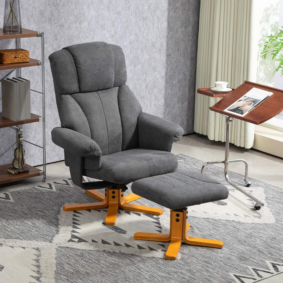 Relaxation chair with reclining function, lounge chair with stool, TV chair with a load capacity of up to 150 kg, for living room, bedroom, 79 x 80 x 104cm, dark gray