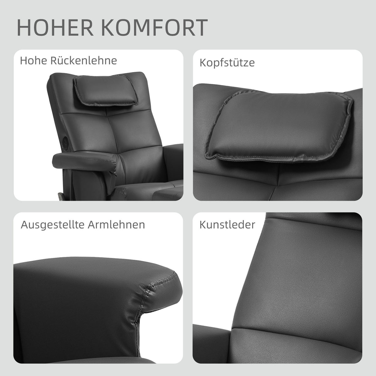 Relaxation chair with reclining function, massage chair with stool and storage space, TV chair with side pocket, faux leather, 78 x 86 x 93cm, black