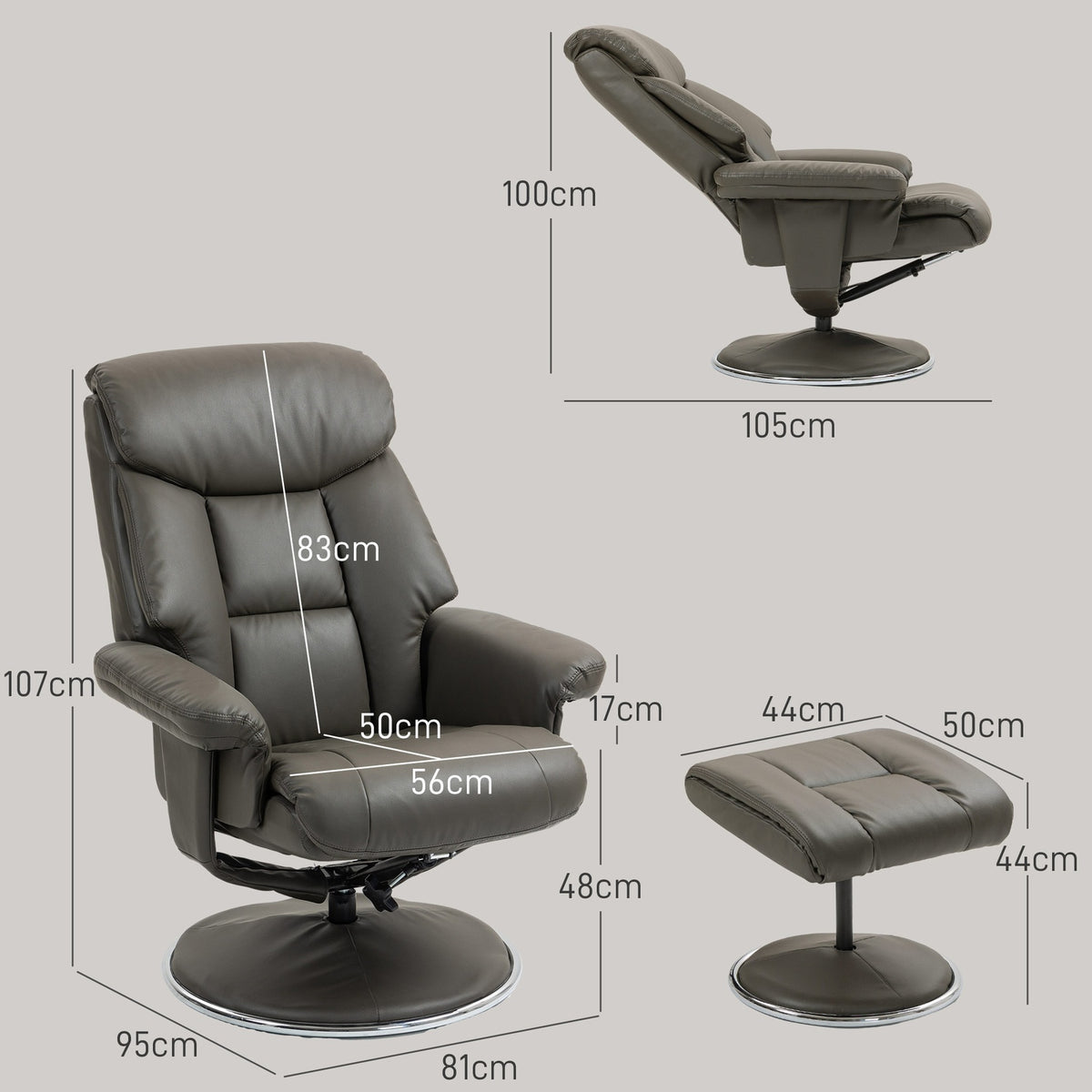 Relaxation chair with reclining function, rocker function, stool, backrest, TV chair TV armchair for bedroom, living room, faux leather