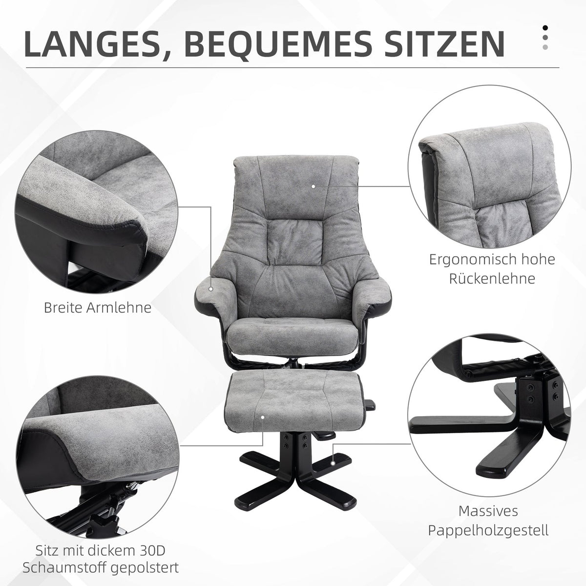 Relaxation chair with stool, rotating TV chair, TV chair with reclining function, microfiber gray, 78 x 82.5 x 109 cm