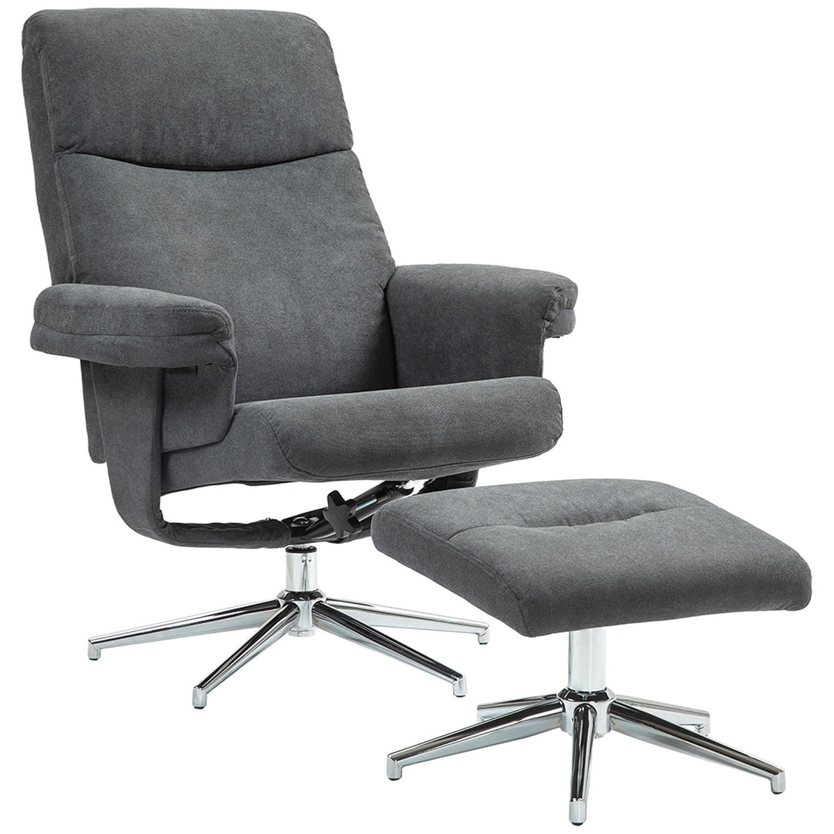 Relaxation chair with stool, upholstered TV chair with reclining function, reclining chair with velvet look, load capacity up to 150 kg, for living room, bedroom, dark gray