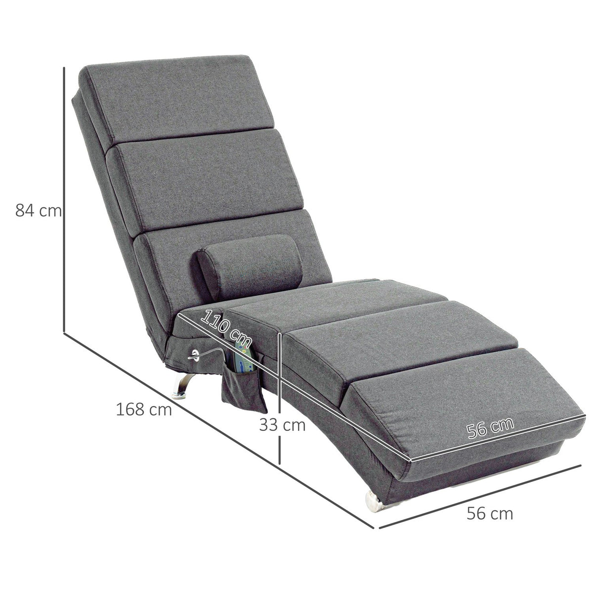 Relaxation lounger with massage function, electric lounge chair, massage chair with high backrest, remote control, folding TV chair with 5 modes, cushion, dark gray