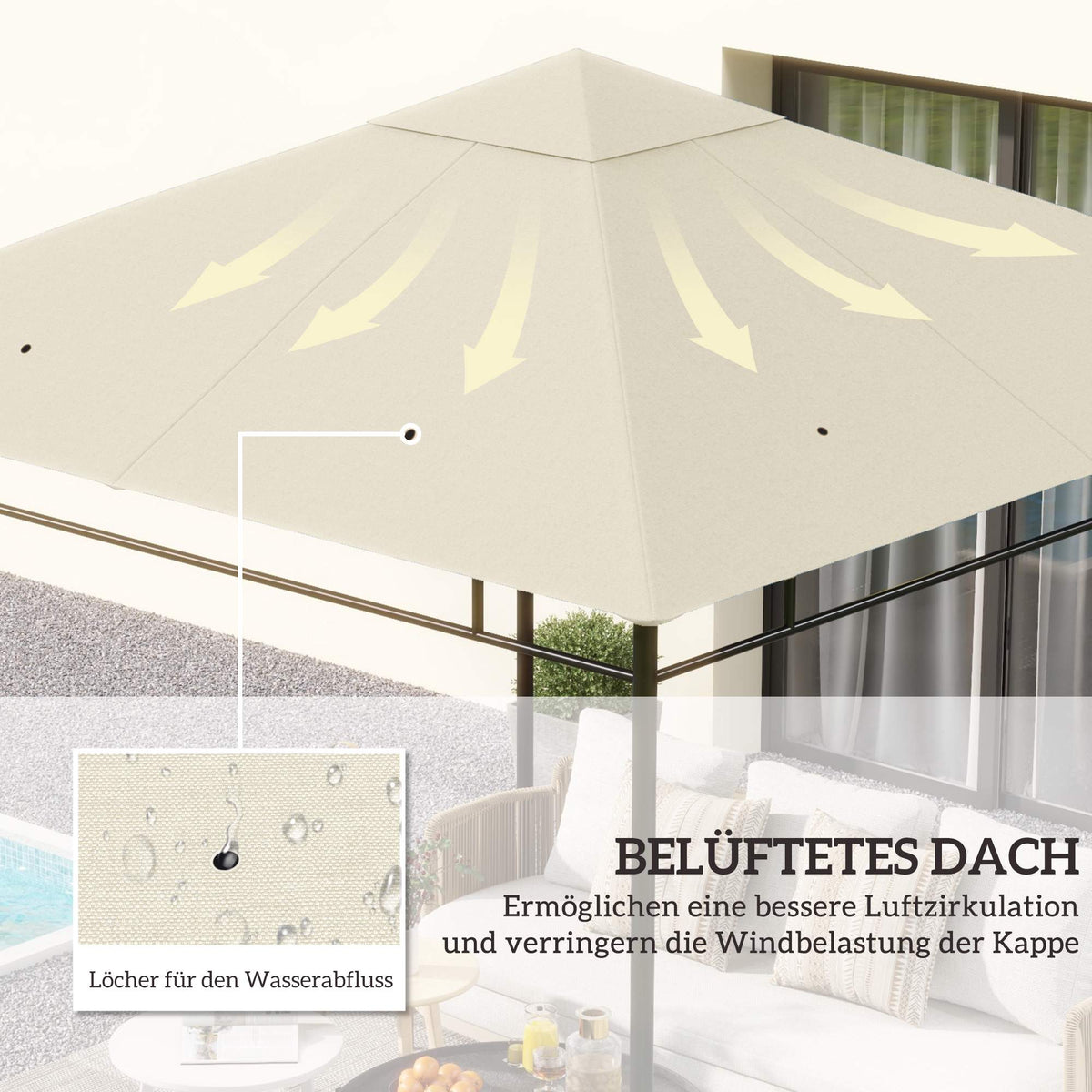 Replacement Canopy for 3x3m Gazebo, Water-Resistant, Cream
